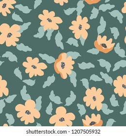 Small naive flowers seamless pattern. Chaotic order. Summer trendy floral background in liberty style. For textile, wallpaper, surface, print, gift wrap, scrapbooking, decoupage