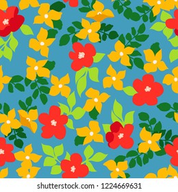 Small naive flowers seamless pattern. Chaotic order. Summer trendy floral background in liberty style. For textile, wallpaper, surface, print, gift wrap, scrapbooking, decoupage
