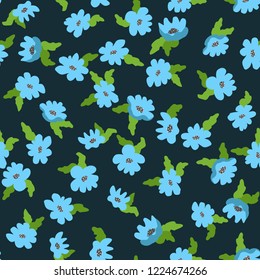 Small naive flowers seamless pattern. Chaotic order. Summer trendy floral background in liberty style. For textile, wallpaper, surface, print, gift wrap, scrapbooking, decoupage