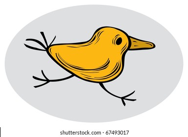Small naive yellow Bird is scared and running away fast