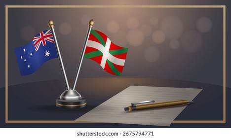 Pequena bandeira nacional da Austrália e País Basco bandeira Relação, Modelo banner vetor Ilustração