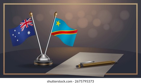 Small national flag of Australia and Congo flag Relation, Template banner vector Illustration
