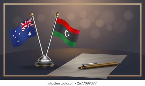 Bandeira nacional pequena da Austrália e Líbia bandeira Relação, Modelo banner vetor Ilustração