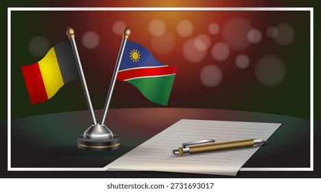 Kleine Nationalflagge von Belgien und Namibia Fahne Beziehung, Vorlagenbanner Vektor Illustration