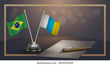 Small national flag of Brazil and Canary Islands flag Relation, Template banner vector Illustration