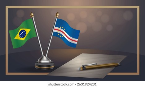 Small national flag of Brazil and Cape Verde flag Relation, Template banner vector Illustration