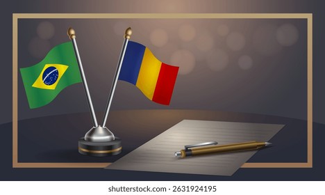 Small national flag of Brazil and Chad flag Relation, Template banner vector Illustration