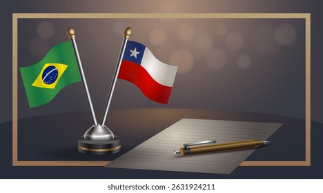 Small national flag of Brazil and Chile flag Relation, Template banner vector Illustration