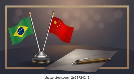 Small national flag of Brazil and China flag Relation, Template banner vector Illustration