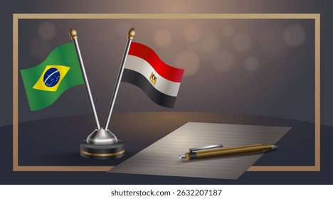 Small national flag of Brazil and EGYPT flag Relation, Template banner vector Illustration