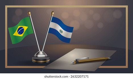 Small national flag of Brazil and El Salvador flag Relation, Template banner vector Illustration