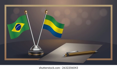 Small national flag of Brazil and Gabon flag Relation, Template banner vector Illustration