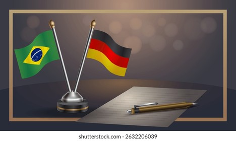 Small national flag of Brazil and Germany, flag Relation, Template banner vector Illustration