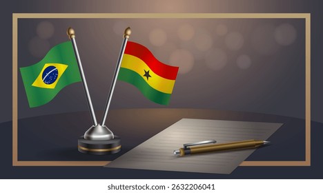Small national flag of Brazil and Ghana flag Relation, Template banner vector Illustration