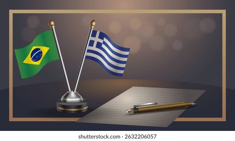 Small national flag of Brazil and Greece flag Relation, Template banner vector Illustration