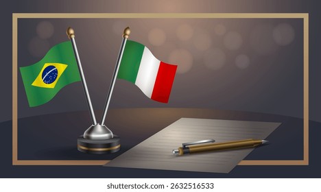 Small national flag of Brazil and Italy flag Relation, Template banner vector Illustration