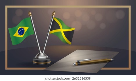 Small national flag of Brazil and Jamaica flag Relation, Template banner vector Illustration
