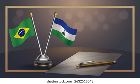 Small national flag of Brazil and Lesotho flag Relation, Template banner vector Illustration