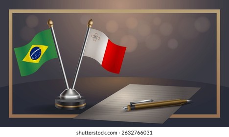 Small national flag of Brazil and Malta flag Relation, Template banner vector Illustration
