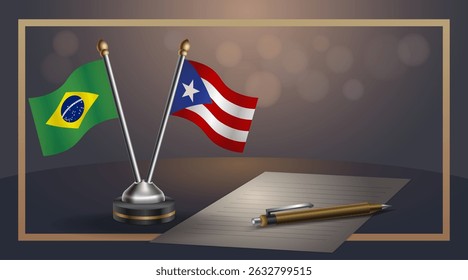 Small national flag of Brazil and Puerto Rico flag Relation, Template banner vector Illustration