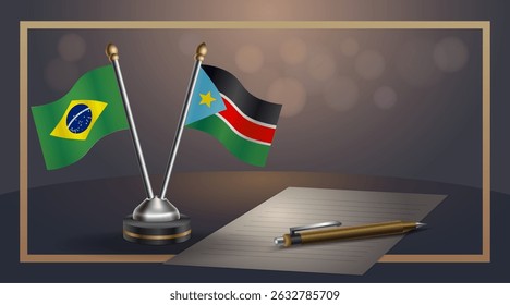 Small national flag of Brazil and Republic of North Sudan flag Relation, Template banner vector Illustration