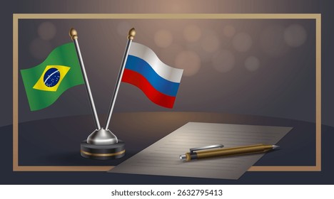 Small national flag of Brazil and Russian flag Relation, Template banner vector Illustration
