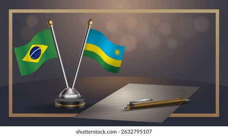 Small national flag of Brazil and Rwanda flag Relation, Template banner vector Illustration