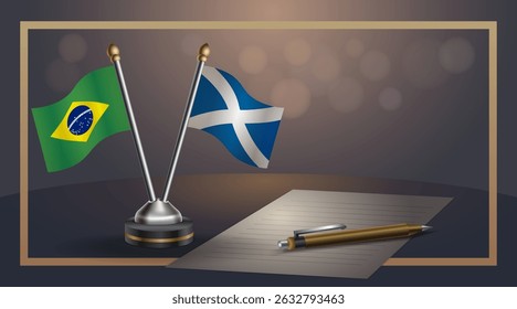 Small national flag of Brazil and Scotland flag Relation, Template banner vector Illustration