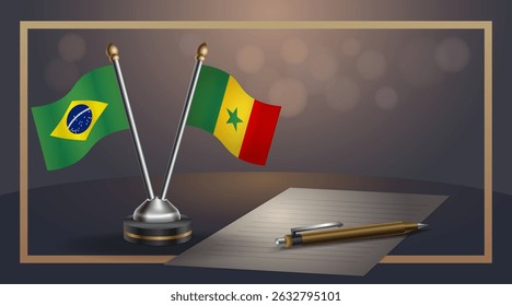 Small national flag of Brazil and Senegal flag Relation, Template banner vector Illustration