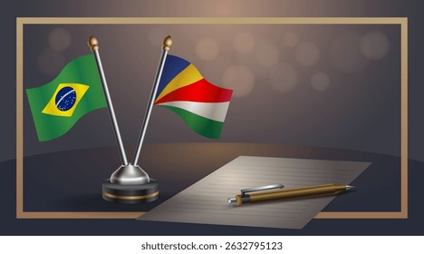 Small national flag of Brazil and Seychelles flag Relation, Template banner vector Illustration