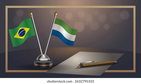 Small national flag of Brazil and Sierra Leone flag Relation, Template banner vector Illustration
