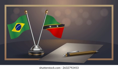 Small national flag of Brazil and ST. Kitts Nevis flag Relation, Template banner vector Illustration