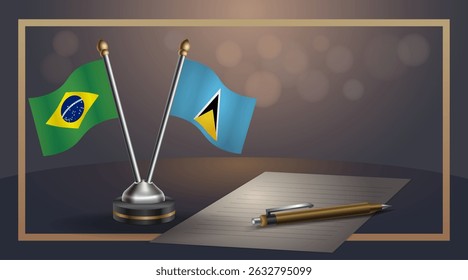Small national flag of Brazil and ST. Lucia flag Relation, Template banner vector Illustration