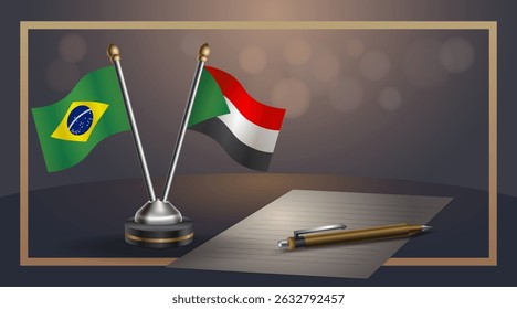 Small national flag of Brazil and Sudan flag Relation, Template banner vector Illustration
