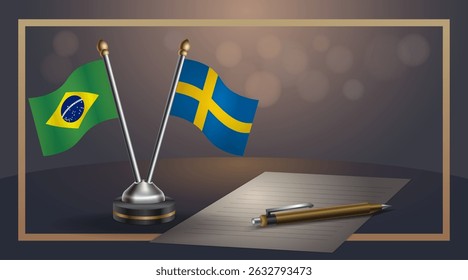 Small national flag of Brazil and Sweden flag Relation, Template banner vector Illustration