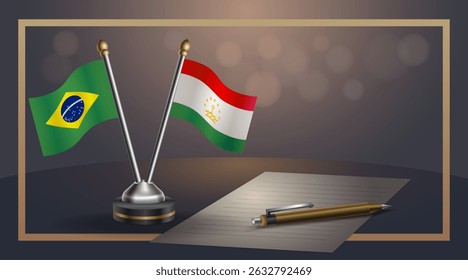 Small national flag of Brazil and Tajikistan flag Relation, Template banner vector Illustration