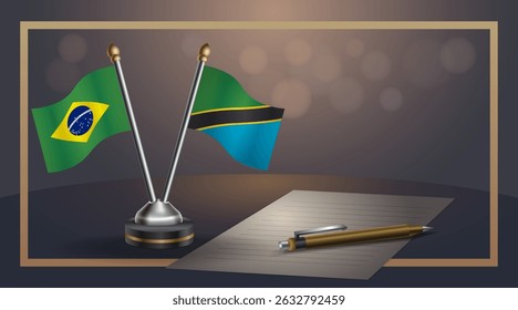 Small national flag of Brazil and Tanzania flag Relation, Template banner vector Illustration