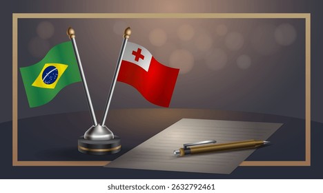 Small national flag of Brazil and Tonga flag Relation, Template banner vector Illustration