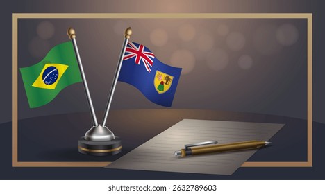 Small national flag of Brazil and Turk and Caicos flag Relation, Template banner vector Illustration