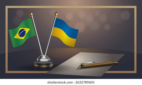 Small national flag of Brazil and Ukraine flag Relation, Template banner vector Illustration