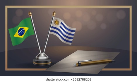 Small national flag of Brazil and Uruguay flag Relation, Template banner vector Illustration