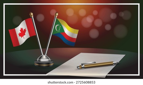 Pequeña bandera nacional de Canadá y Comoras Relación, Plantilla Ilustración vectorial de Anuncio