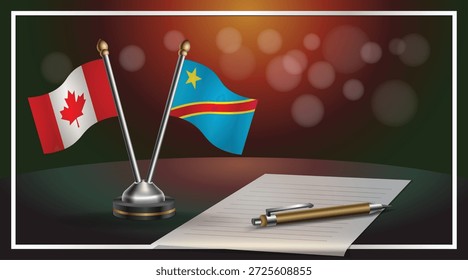 Pequeña bandera nacional de Canadá y Congo Relación, Plantilla Ilustración vectorial de Anuncio