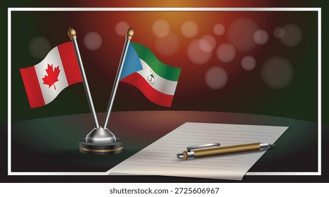 Pequena bandeira nacional do Canadá e Guiné Equatorial bandeira Relação, Modelo banner vetor Ilustração