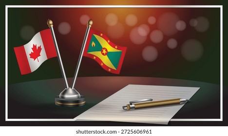 Pequeña bandera nacional de Canadá y Granada Relación, Plantilla Anuncio Ilustración vectorial