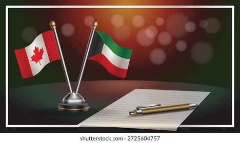 Pequeña bandera nacional de Canadá y Kuwait Relación, Plantilla Anuncio Ilustración vectorial