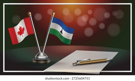 Pequeña bandera nacional de Canadá y Lesotho Relación, Plantilla Ilustración vectorial de Anuncio