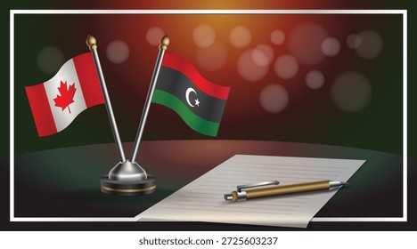 Pequeña bandera nacional de Canadá y Libia Relación, Plantilla Ilustración vectorial de Anuncio
