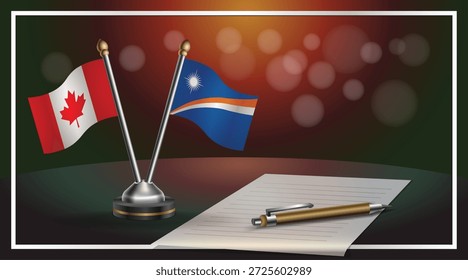 Pequeña bandera nacional de Canadá y de las Islas Marshall Relación, Plantilla Ilustración vectorial de Anuncio