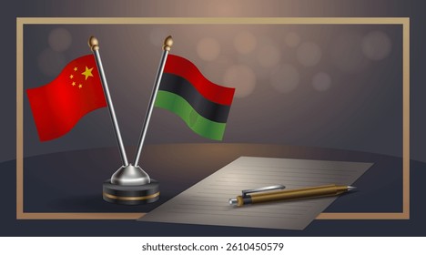 Small national flag of China and African American flag Relation, Template banner vector Illustration